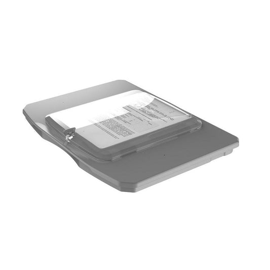 Ein Flachbettscanner mit leicht geöffnetem Deckel und einer Vorlage auf dem Glas - ideal für Digitalisierungsanleitungen, wie z.B. für den Di Protect Deckel mit Ipad-Halter 1 Stk. von Diversey Deutschland GmbH & Co. OHG.