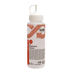 A 0.5-liter SURE Washroom Cleaner dispenser bottle from Diversey Deutschland GmbH & Co. OHG features a sustainable formula, a spray cap, and a white-and-red label with product information and instructions.