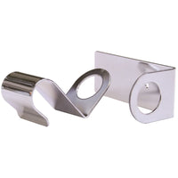 The Dr. Schumacher Descoflex Wall Mount WH is a shiny, reflective wall mount with a circular cutout and a curved hook designed to hold cylindrical objects such as rods or dispensers. Includes a mounting hole for easy wall installation. 1 piece from Dr. Schumacher GmbH.