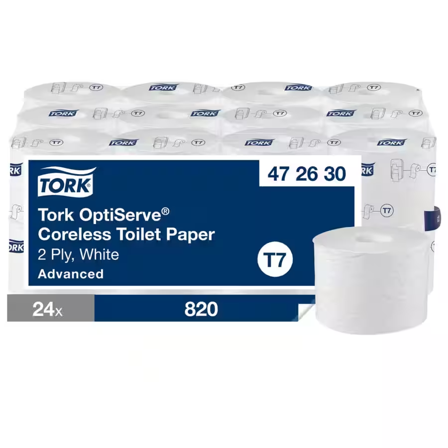 Tork OptiServe Hülsenloses Toilettenpapier, 2-lagig, weiß, System T7, 24 Rollen à 820 Blatt | Packung (24 Rollen)