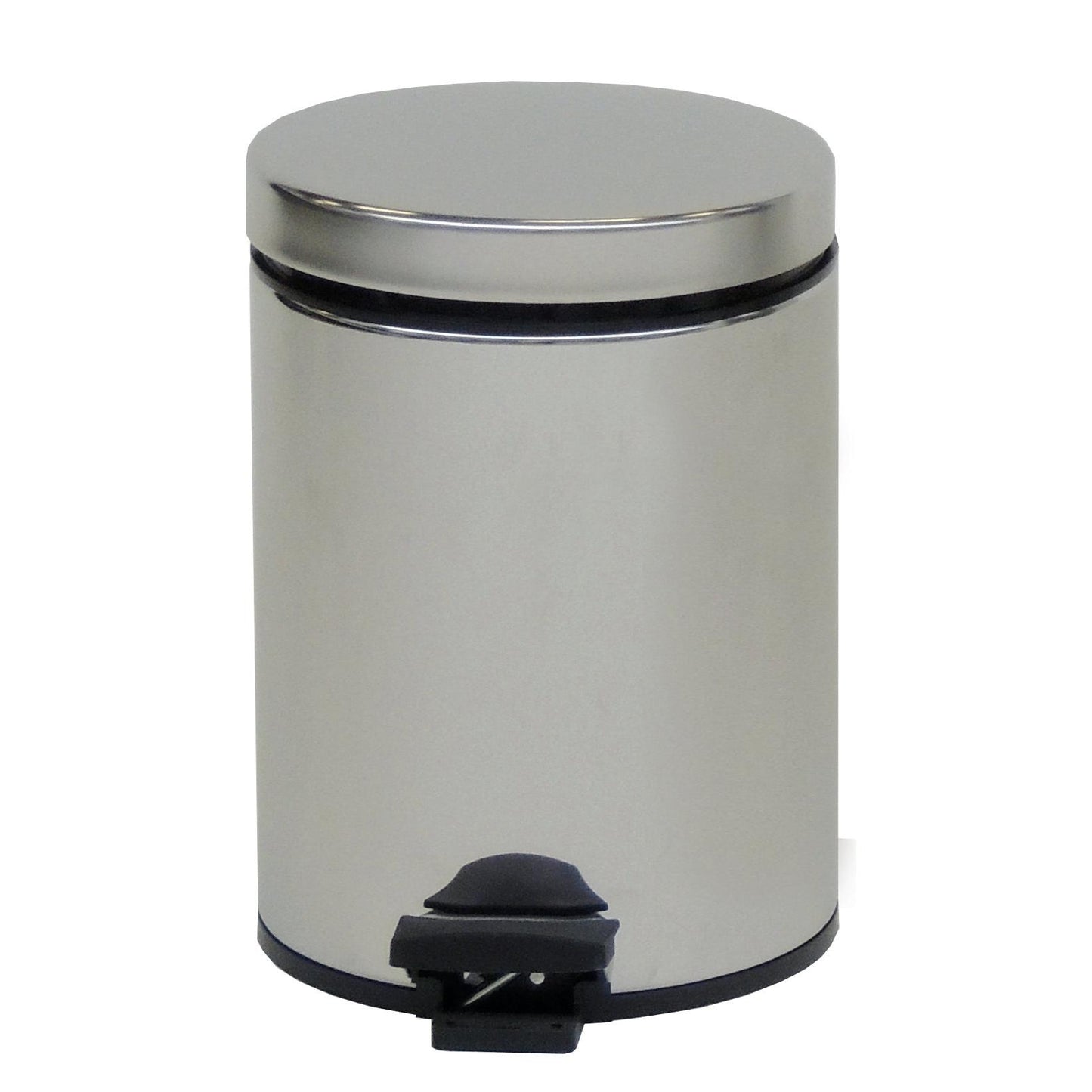 The Novocal stainless steel pedal trash can, featuring a galvanized inner bucket and a closed lid, comes with a black foot pedal—ideal for hygienic waste disposal. 1 piece per package.