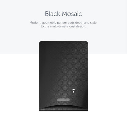 Die Kimberly-Clark Professional™ Icon™ Dispenser Faceplate, Black Mosaic, von Kimberly-Clark GmbH zeichnet sich durch ein modernes geometrisches Mosaikdesign aus, das jedem Waschraum Tiefe verleiht. Größe: 20,32 cm x 27,30 cm x 3,81 cm.