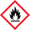 Ein schwarzes Flammensymbol auf weißem Hintergrund ist von einer roten Rautenumrandung umgeben. Das Symbol stellt ein Warnsymbol für brennbare Stoffe dar, das zur Kennzeichnung gefährlicher Stoffe verwendet wird.