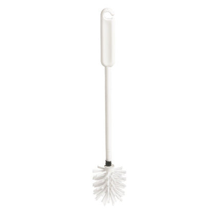 The URINAL BRUSH WITH FLEXIBLE BRUSH HEAD, ø 0.35MM from Haug Bürsten KG is a white plastic toilet brush with a long handle and flexible brush head for effective urinal cleaning, with circular bristle arrangement.