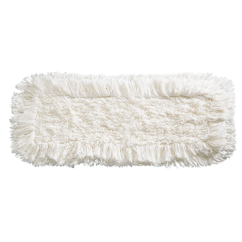 Der Haug Bürsten KG WISCHBEZUG SUPER-FRANSENMOPP (400mm, 50% Polyester/50% Baumwolle) ist ein rechteckiger weißer Staubmoppkopf mit dicken Fransen und strukturierter Mitte, abgebildet auf einem einfarbig weißen Hintergrund.