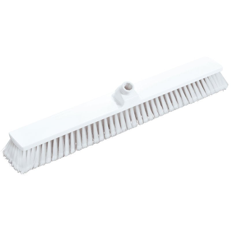 The Haug Bürsten KG large-area broom transparent (600x72x50mm, 5 pieces) is a white rectangular broom head with dense bristles and a central hole for handle attachment - perfect as a cleaning tool for every household.