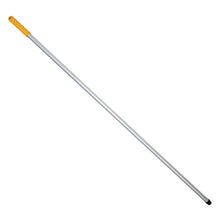 Der ALUSTIEL, 1400mm Außen ø 22mm, Wandstärke 1mm von Haug Bürsten KG ist ein Aluminiumstab mit silbernem Griff, gelbem Griff an einem Ende und schwarzer Kappe am anderen Ende, abgebildet auf weißem Hintergrund.