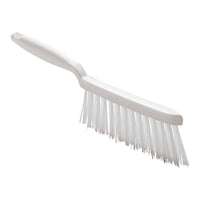 A Haug Bürsten KG HAND BRUSH, transparent PBT, ø 0.50 mm, hard, 280x15x45 mm, with a long handle and stiff, straight bristles, shown with a clear pattern on a white background.