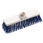 The BROOM, PP BLUE, Ø 1.0MM HARD 300X70X65MM from Haug Bürsten KG is a rectangular white broom head with dense blue bristles and a central handle socket, depicted on a white background.