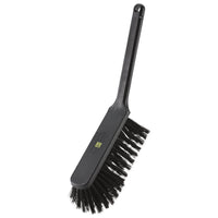 The ESD HAND BRUSH, NYL.6.0 BLACK ø0.30MM SOFT (310x40x50mm) from Haug Bürsten KG is a black hand brush with soft nylon bristles and a long handle, ideal for cleaning delicate surfaces.