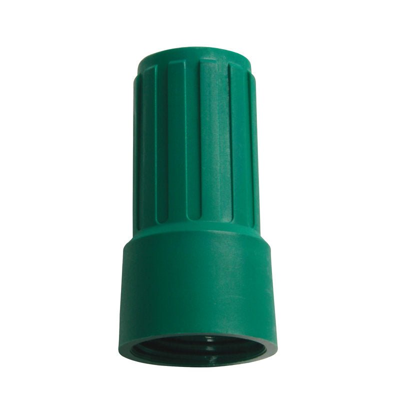 Der ÜBERWURFMUTTER FÜR ADAPTER E1100019 von Haug Bürsten KG sorgt mit seiner gerippten Oberseite und der glatten Unterseite für eine robuste Verbindung, da er aufrecht vor einem weißen Hintergrund steht.