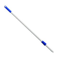 The Haug Fiberglass Handle, Blue, Non-Conductive Haug Bürsten KG is a high-quality, non-conductive telescopic broom handle with a blue grip and mounting end, shown against a solid-color background.