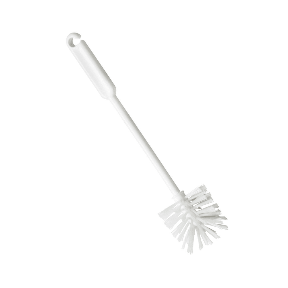 Die Haug Gläser- und Flaschenbürste 32 cm von Haug Bürsten KG ist eine hygienische Reinigungsbürste aus weißem Kunststoff mit langem Griff und Borsten, die sich perfekt zum Reinigen eignen. Das Design verfügt über einen praktischen Haken am Griff zum einfachen Aufhängen und ist somit ideal für Gläser und Flaschen.