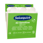 A green package with Holthaus Medical Salvequick® refill pack of Vlie adhesive bandages. The box contains 43 bandages in sizes 27 x 19 mm and 72 x 25 mm. This product with reference number 6943 is particularly gentle on sensitive skin from Holthaus Medical GmbH & Co. KG. Ideal as a refill pack for your Salvequick bandage dispenser. Brands and logos are clearly visible.