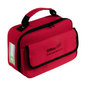 A red Holthaus first aid kit Office plus, DIN 13157 with black handle and zipper, ideal for office environments. The words "Office plus" and "Contents according to DIN 13157" are printed on the front. A smaller front pocket has a first aid symbol on the side, clearly identifying this product from Holthaus Medical GmbH & Co. KG as an essential first aid equipment.
