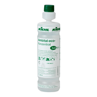 Die weiße 1-Liter-Kunststoffflasche der Johannes Kiehl KG Ambital-eco-Konzentrat balance Eco-Wischpflege ohne Duft- und Farbstoffe mit grüner Aufschrift und Kappe ist eine umweltfreundliche Reinigungslösung; erhältlich in Kartons mit 6 Flaschen.
