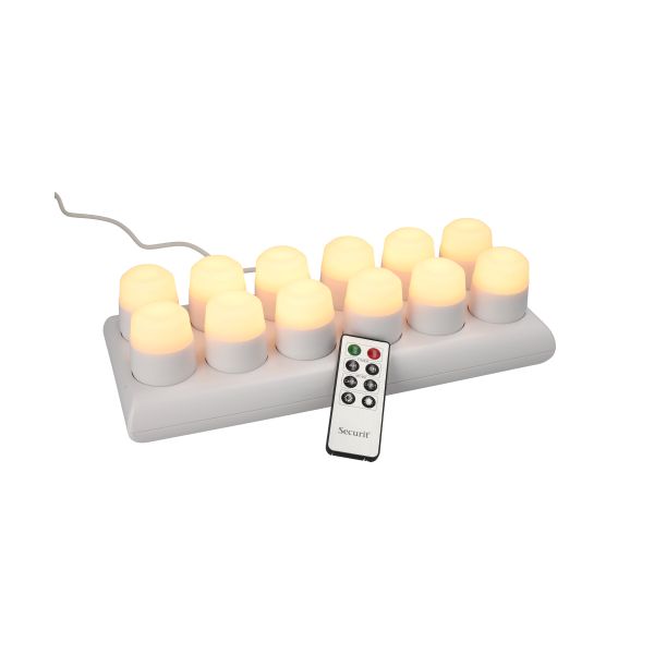 Papstar Securit® 12 LED-Teelichter inkl. Ladestation Ø 4 cm · 5 cm "Amsterdam" Leuchtdauer 12-40h