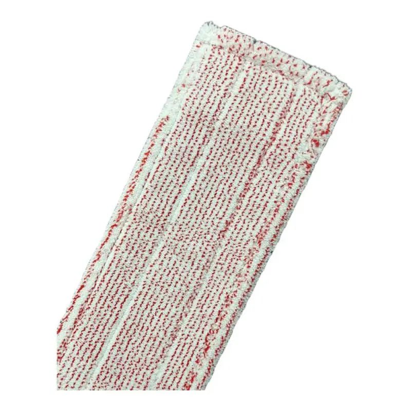 Eine Nahaufnahme des Arcora Excellent Red-White Fc-Mopp Mit Farbcodierung Ohne Deckblatt von Arcora International GmbH, die den rot-weiß gestreiften Stoff für die hygienische Reinigung vor einem einfarbig weißen Hintergrund zeigt.