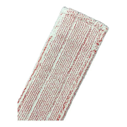 Eine Nahaufnahme des Arcora Excellent Red-White Fc-Mopp Mit Farbcodierung Ohne Deckblatt von Arcora International GmbH, die den rot-weiß gestreiften Stoff für die hygienische Reinigung vor einem einfarbig weißen Hintergrund zeigt.