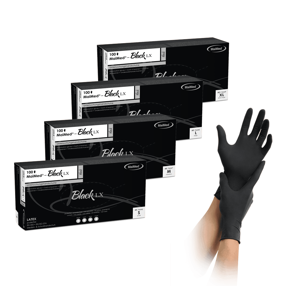 MaiMed-Black LX PF disposable latex examination gloves, powder-free, 100 pieces/box