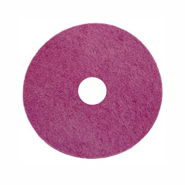 The Arcora Maroon Heavy Duty Stripper Pad from Arcora International GmbH is a round, flat, pink pad with a center hole for chemical-free, wet or dry floor cleaning and care film restoration. Pictured on a white background.
