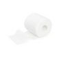 A single roll of white Meditrade ABE® Last® fixation bandage with some unrolled sheets, isolated on a white background.