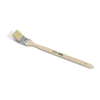 The Nölle Profi Brush painter's radiator brush features a long wooden handle with a hanging hole, a barcode, angled bristles, and a nickel-plated ferrule that securely holds the high-quality blend of natural bristles.