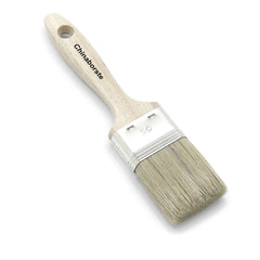 The Nölle Profi Brush Painter's and Varnish Brush No. 12 from Nölle Profi Brush Bürsten- & Pinseltechnik e.K. It features a wooden handle with a hanging hole, a metal ferrule marked “50,” and high-quality beige bristles in the Chinese-style bristle design, reflecting the professional-quality flat brush design.