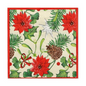 The PAPSTAR napkins, FSC-certified and three-ply, feature red Christmas stars, green holly leaves, pine branches, pine cones, and red berries on a cream-colored background. A silver star further enhances the "winter" napkins of PAPSTAR GmbH.