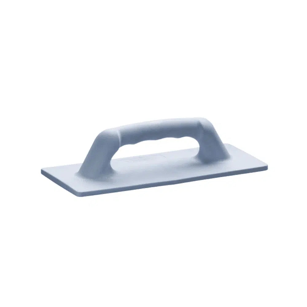 The Vileda Pad Holder—Padboy and Padmaster by Vileda GmbH—is a gray scrubbing tool with a rectangular, flat base and a rounded handle on top, perfect for smoothing surfaces during construction and finishing work. Its isolation against a plain white background highlights its function as part of a cleaning kit.