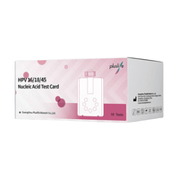 Image of a Pluslife HPV 16/18/45 PCR test kit featuring an elegant pink-and-white design that indicates it contains 10 tests. Both the Pluslife brand name and product details are clearly displayed on the packaging, making it ideal for screening for human papillomaviruses using a molecular diagnostic system.