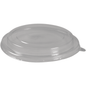 The transparent RPET lid for a tray (ø 18.7 cm) from Abena Re-Seller GmbH lies flat on a white background; it has a slightly raised center and a tab for peeling off along one edge. Pack of 50.