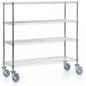 The Novocal shelving cart, made of precision-grade steel with a nickel-plated and high-gloss chrome finish, featuring 4 corner posts and 4 shelves, is ideal for storing and flexibly transporting goods. Package contents: 1 piece.