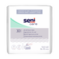 The TZMO Deutschland GmbH Seni Care Hygiene Wipes Air-Laid Pack contains 30 wipes (36 x 32 cm) for effective skin cleansing, with multilingual product information and application images on the white packaging.