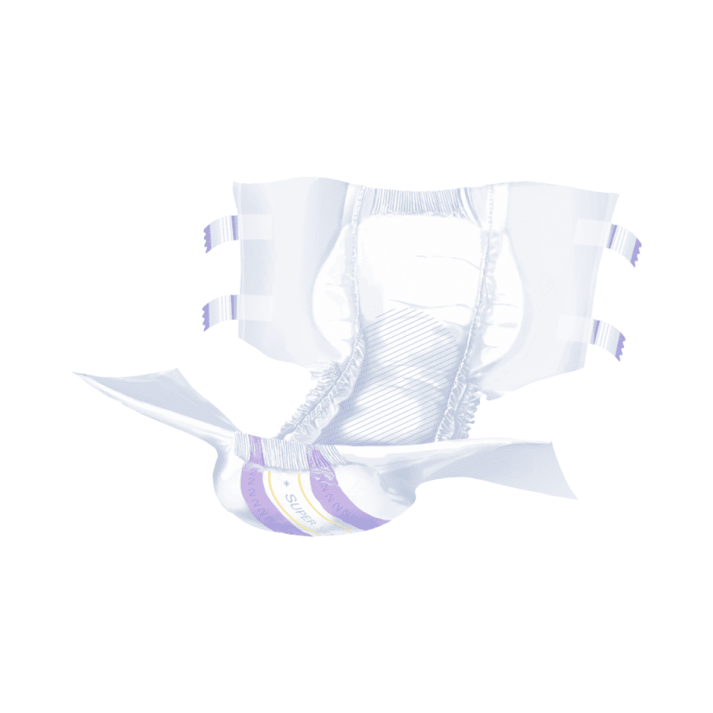 Ein transparentes Röntgenbild von drei Seni Optima Plus Inkontinenzvorlagen mit Hüftbund – 10 Stück von TZMO Deutschland GmbH, das die inneren absorbierenden Schichten und elastischen Ränder zeigt.