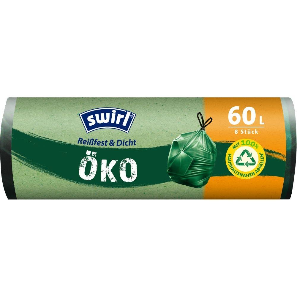 The Swirl eco garbage bag with drawstring 60 l from Melitta Europa GmbH & Co. KG offers 8 strong, leak-proof bags per roll, made from 100% plant-based material with tear-resistant 3-layer film and environmentally friendly design.