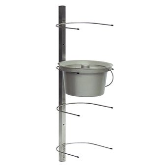 The Novocal stainless steel wall mount for toilet buckets can hold 4 toilet buckets and 4 bedpans. This practical wall mount from Novocal is ideal for safe, space-saving storage in care settings. Package: 1 piece.