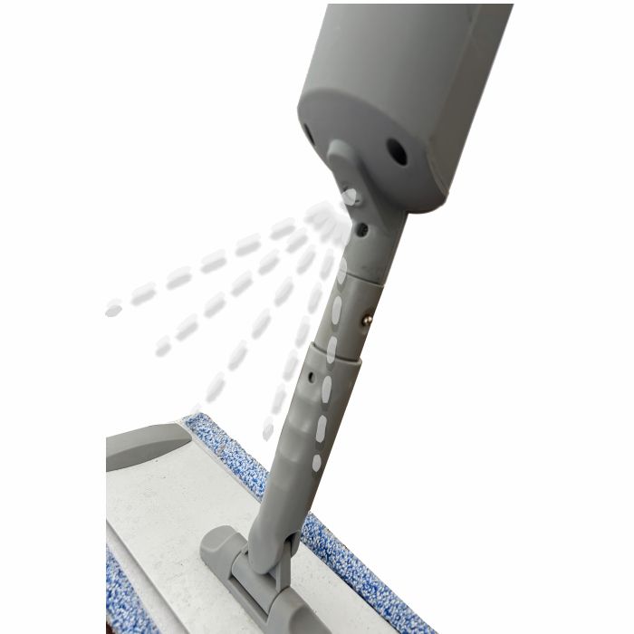 A close-up of the Arcora Ultra Mobile Spray Mop System | Carton (1 piece) by Arcora International GmbH shows how water is sprayed from the holes in the handle onto the floor pad. A simple white background highlights this innovative tool.