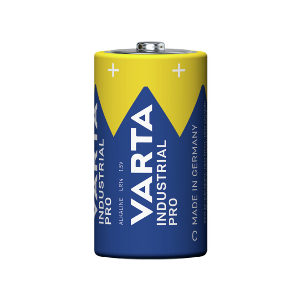A single Varta AG discontinued item Industrial 4014 Pro Baby C Battery LR14 1.5V (1 piece), with blue and yellow branding, stands upright on a plain white background.