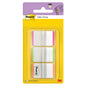 Abgebildet ist eine Packung 3M Deutschland GmbH Post-it® Index Strong Ablagetabs, Standard, verschiedene Farben (25,4 mm x 38,1 mm, 66 Haftstreifen/Spender), in klarer Kunststoff- und gelber Verpackung.