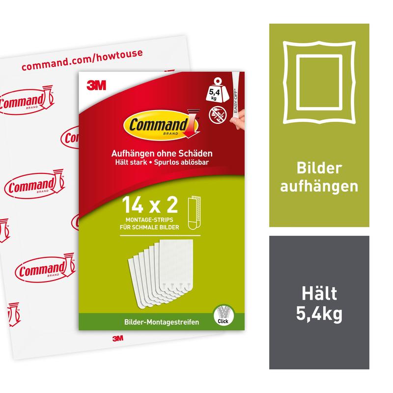 Command™ Bilder-Montage-Strips schmal, weiß, PH207-14EU | Packung (1 Stück)