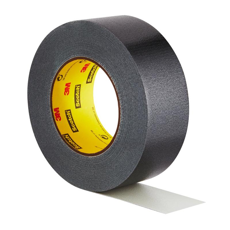 A roll of 3M Deutschland GmbH Scotch® Extremium™ Ultra High Performance Tape DT17 (25 m x 48 mm) is partially unrolled; the tape has a black outer side and a yellow core with 3M and Scotch trademarks.