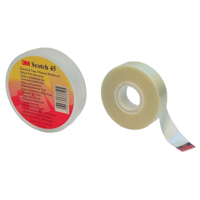 Scotch® 45 Glass Fiber Reinforced Polyester Tape, Transparent, 19mm x 20m, 0.2mm | Pack (1 roll)