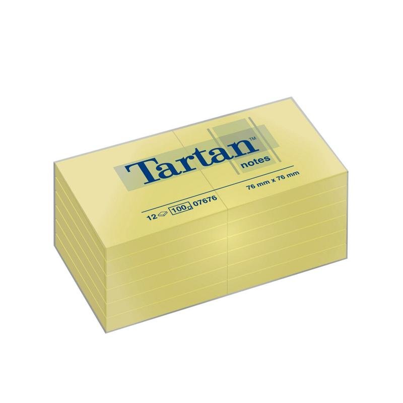 Tartan™ Notes 7676, Gelb, 76 mm x 76 mm, 12 Blöcke/Packung, 100% PEFC, SGSCH-PEFC-COC-110078 | Packung (12 Stück)