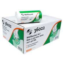 Abgebildet ist der DEISS First Plus® Müllbeutel 60 Liter, Premium-LDPE, Modell 36022 von EMIL DEISS KG (GmbH + Co.). Die robuste Box aus Premium-LDPE ist mit Produktinformationen und Abbildungen versehen und hat eine Beutelrolle darauf. Das Design mit den Merkmalen „Easy Opener“ und „Extreme Reißfestigkeit“ sorgt für Komfort und Zuverlässigkeit im täglichen Gebrauch.