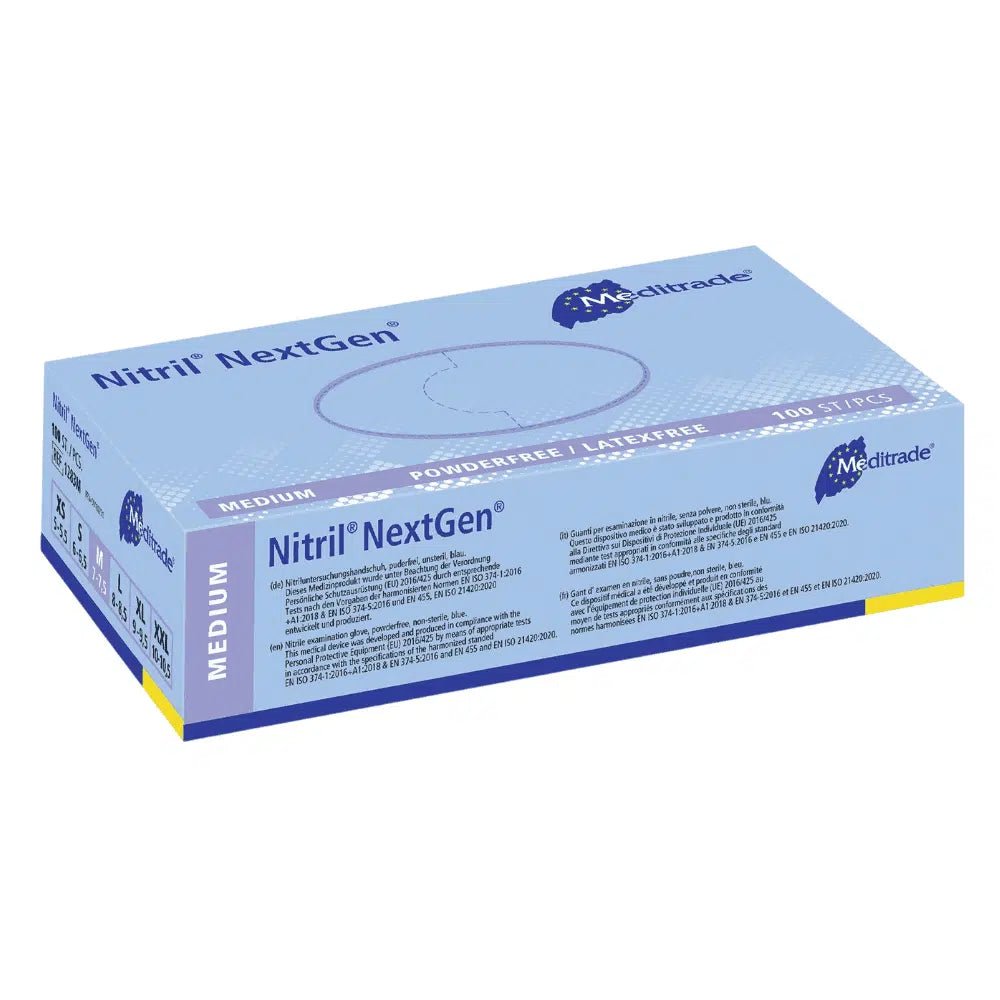 multitec nitril handschuhe Meditrade Nitril Handschuhe NextGen® EN 455, puderfrei, blau, 100 Stk